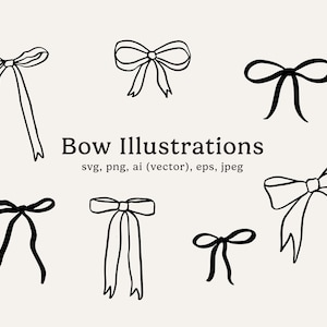 Hand Drawn Bow Clip Art, Bow Illustrations, Ink Drawn Bows, Bow Drawing, Bow SVG, Bow Drawings