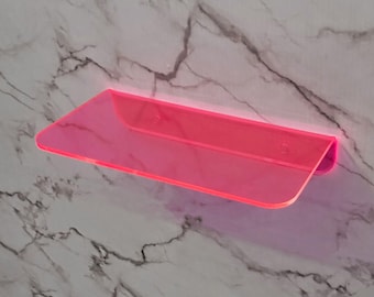 30 inch long pink fluorescent floating shelf, custom length depth