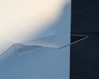 16 Inch Long Clear Acrylic Floating Shelf | Base Size + Custom Length & Depth