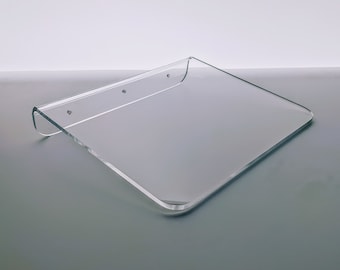 12 Inch Long Clear Acrylic Floating Shelf | Base Size + Custom Length & Depth
