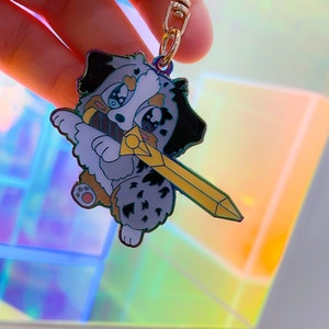 Sword Australian shepherd enamel rainbow keychain