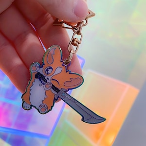 Sword corgi enamel rainbow plated keychain