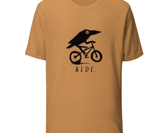 Crow on Bicycle T-Shirt | Minimalist Bird Art Graphic Tee | Whimsical Nature Illustration