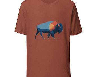 Colorful Bison T-Shirt, Modern Wildlife Art Tee, Western Animal Illustration