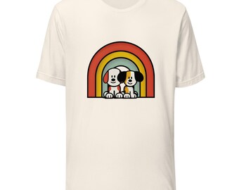 Retro Rainbow Puppy T-Shirt, Cute Dog Lover Shirt, Vintage Style Cartoon Dogs Tee, Colorful Pet Graphic Tee, Bella Canvas 3001