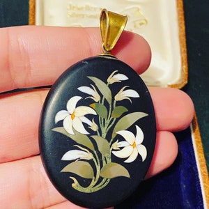 Large Victorian Pietra Dura Mourning Pendant/ Locket