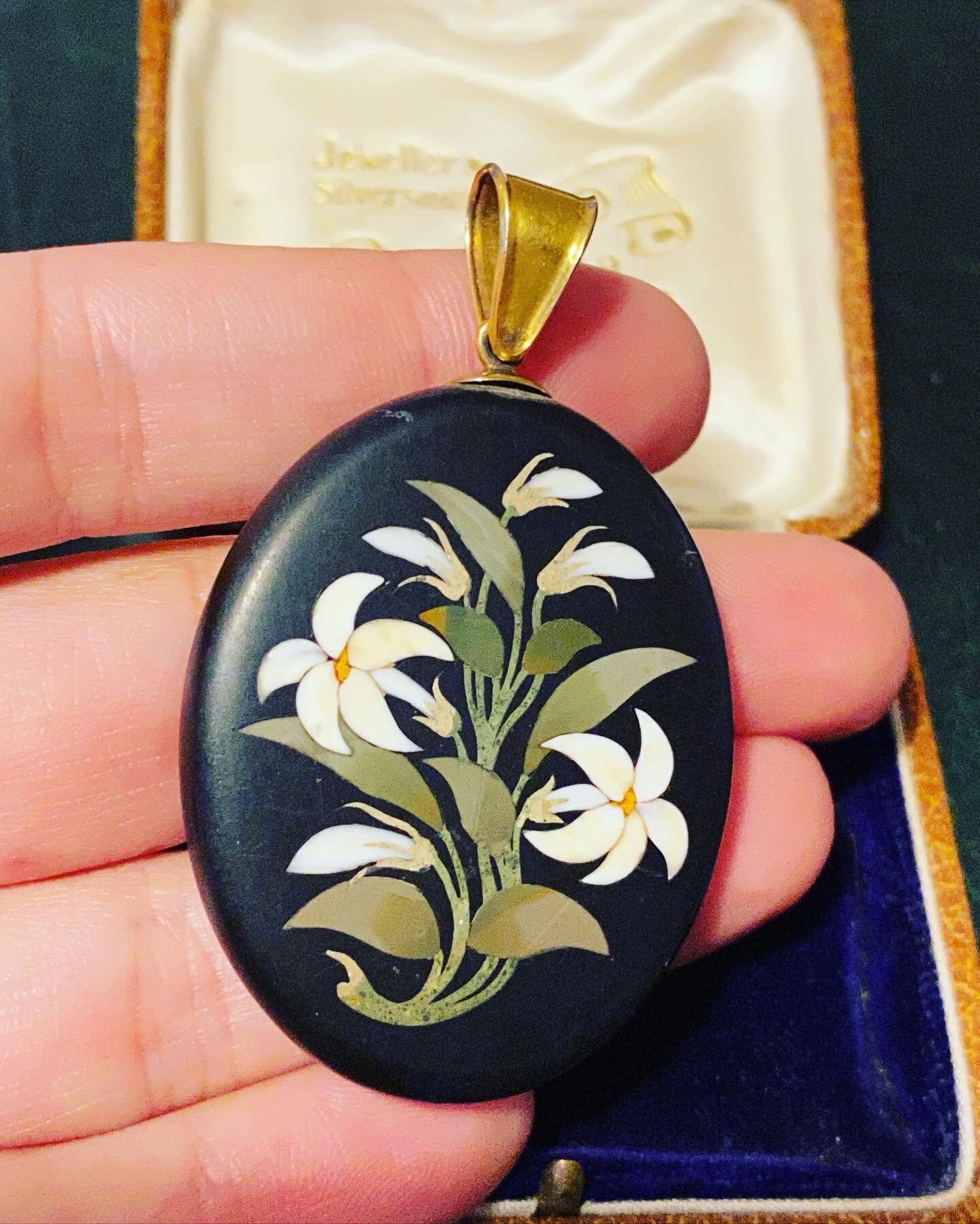 Large Victorian Pietra Dura Mourning Pendant/ Locket