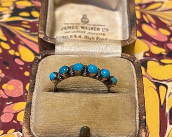 Vivid Sterling Silver Turquoise Stack/Band Ring UK Size N.5