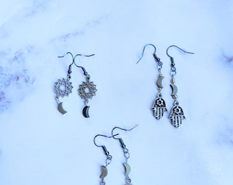 Mystical earrings with hematite moons