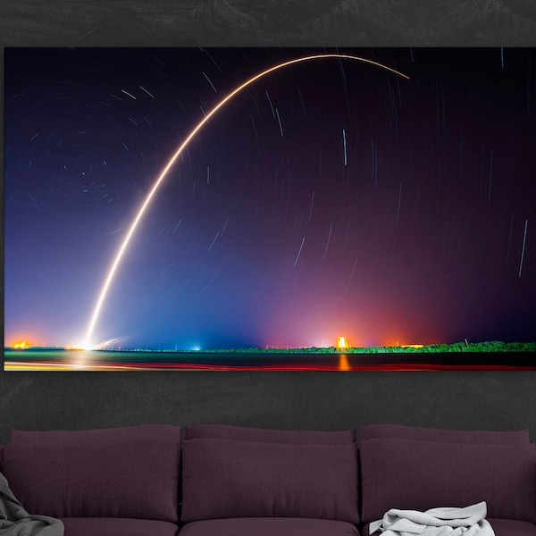 Spacex Poster Launch Canvas Etsy