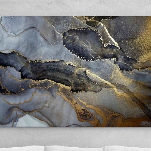 Blue Gold Marble Canvas Luxury Wall Art Abstract Wall Etsy