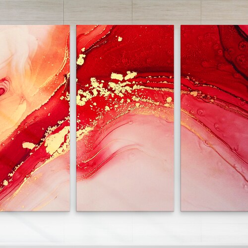 Luxury Red and Gold Asbtract Wall Art Large Size Etsy