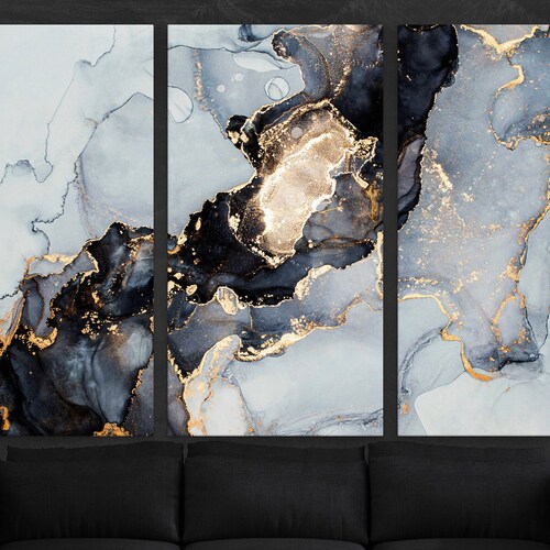 Blue and Gold Marble Wall Art Extra Large Wall Art Marble Etsy