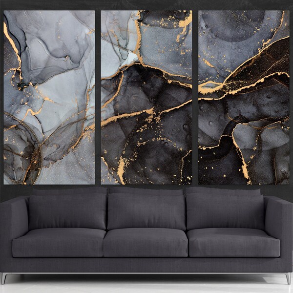 Gray and Gold Abstract Wall Art Etsy