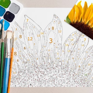 Printable Sunflower Paint by Number, Printable Color by Number Kit ...