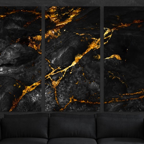 Gold Blue Abstract Canvas Wall Art Print Extra Large Marble Etsy