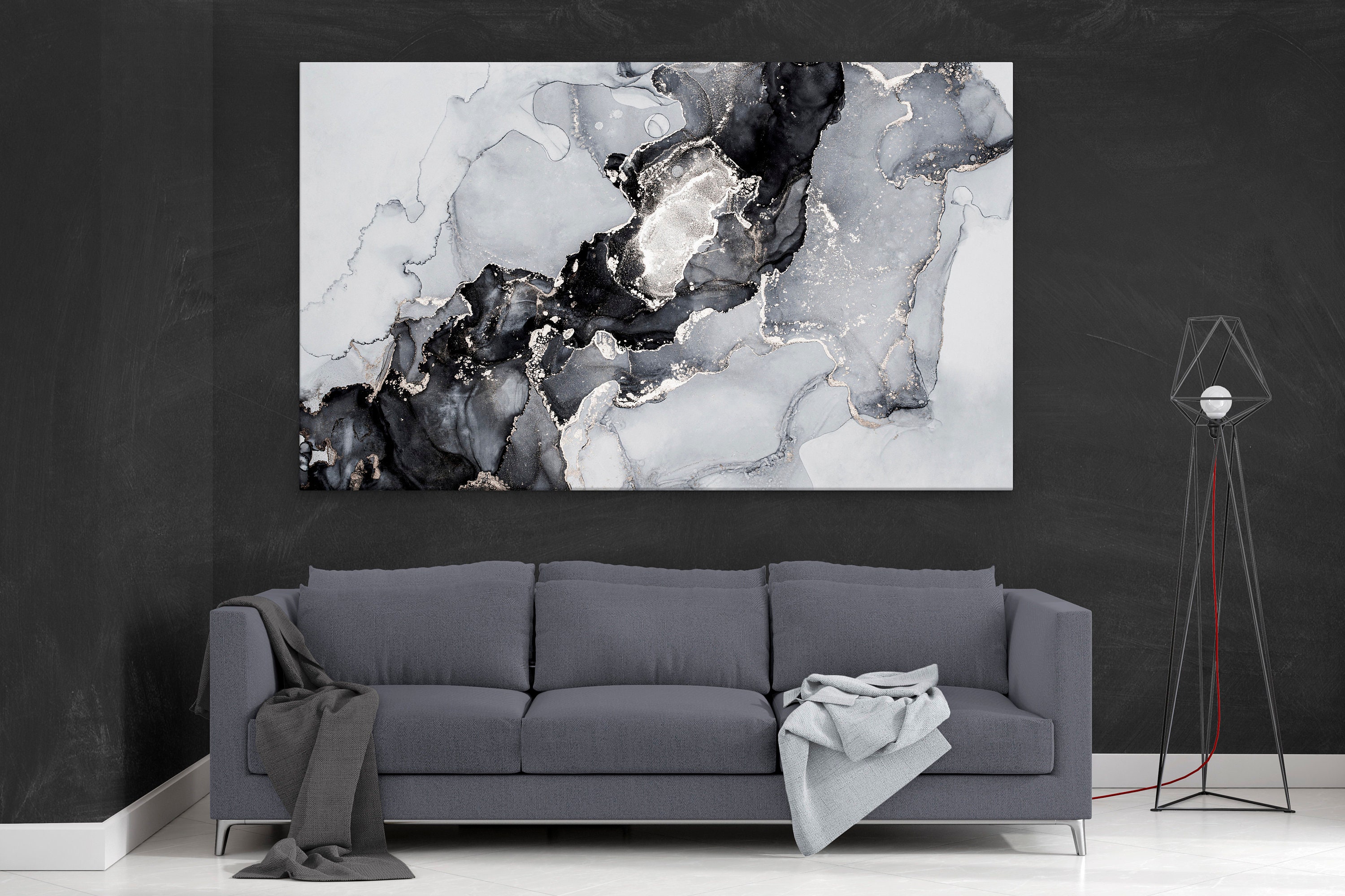 Grey Silver and Black Extra Large Abstract Canvas Print Etsy