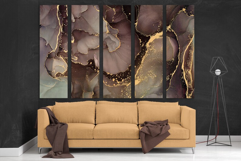 Dark Brown and Gold Large Wall Art Brown Wall Art Set of 3 Etsy
