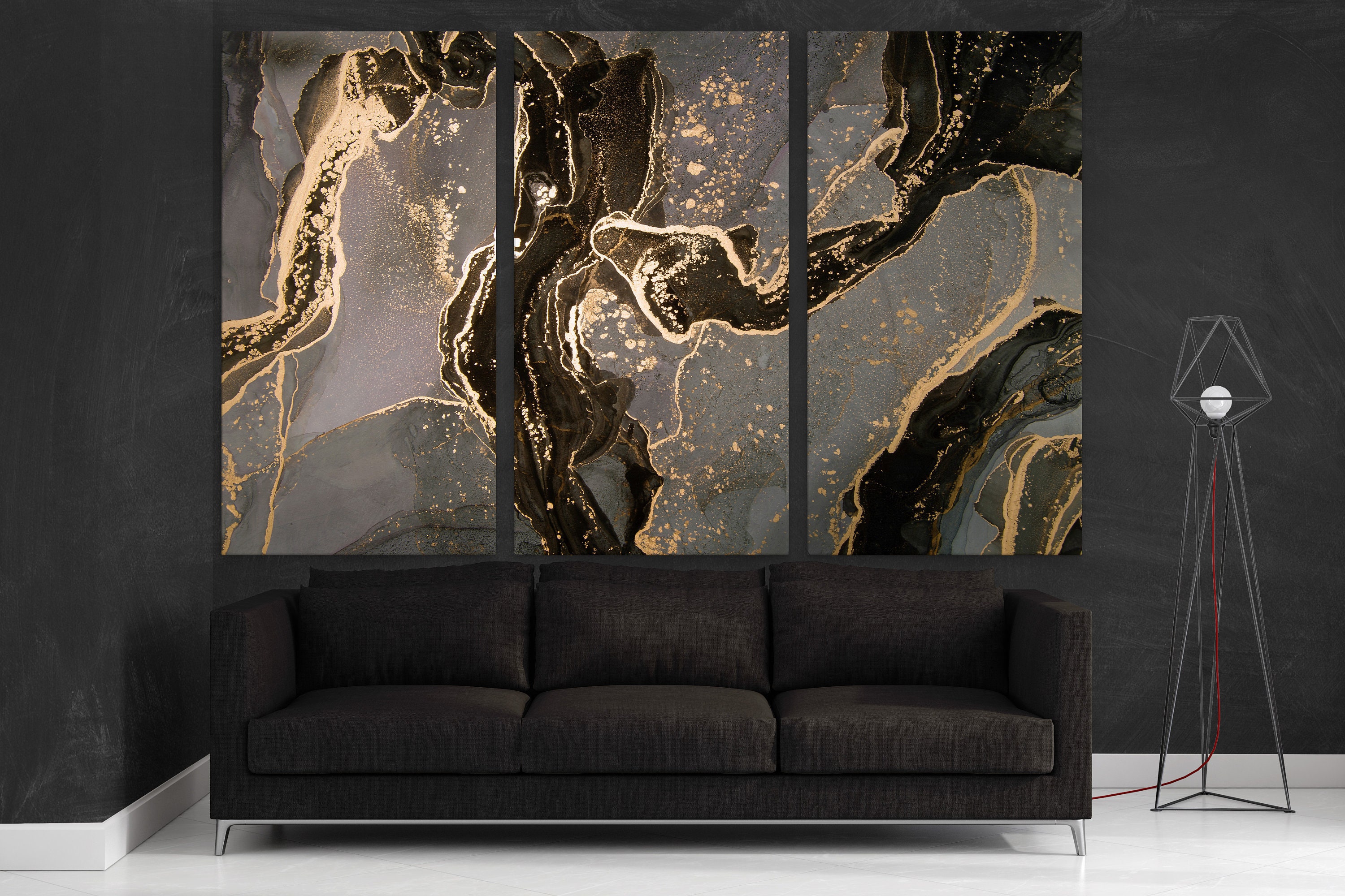 Extra große Marmor Leinwand Kunst schwarz und Gold Wandkunst | Etsy