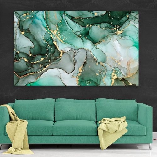 Green Marble Canvas Wall Art Abstract Canvas Art Set of 3 Etsy