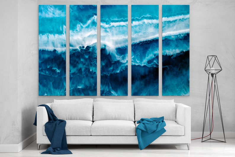 Blue Ocean Abstract Canvas Print Blue Wall Art Decor Modern Etsy