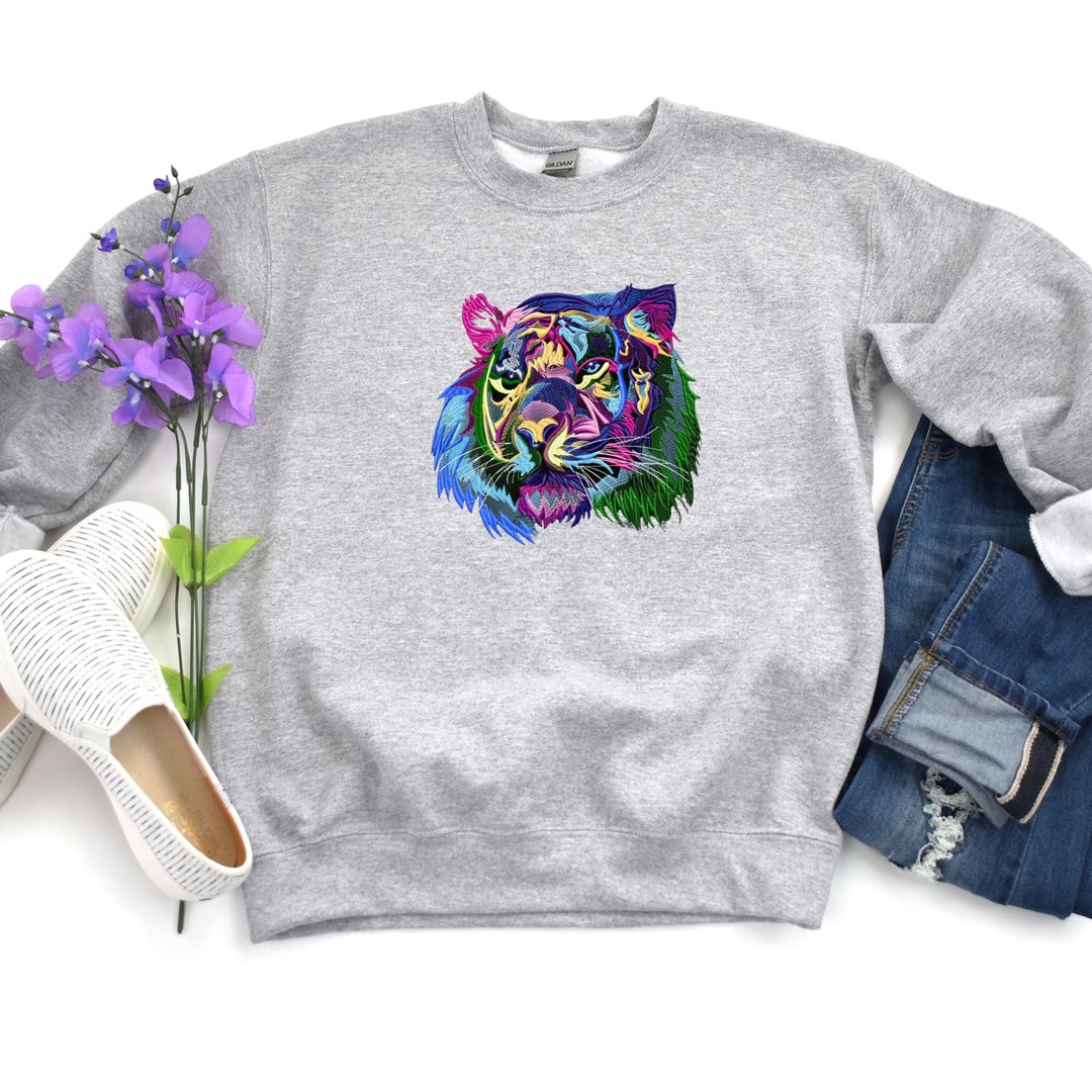 Tiger Sweatshirt Embroidered, Unisex Tiger Sweater, Tiger Face
