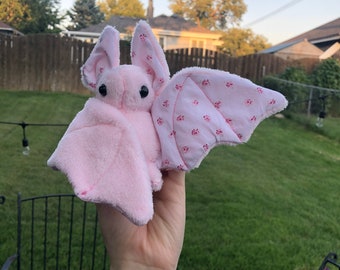 Handmade Bat Plush | Small Rose Cotton on Pink Minky