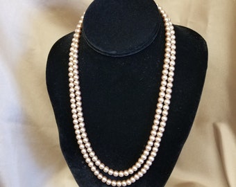 Double Strand Mocha-colored Faux Pearl Necklace with Rhinestone Closure