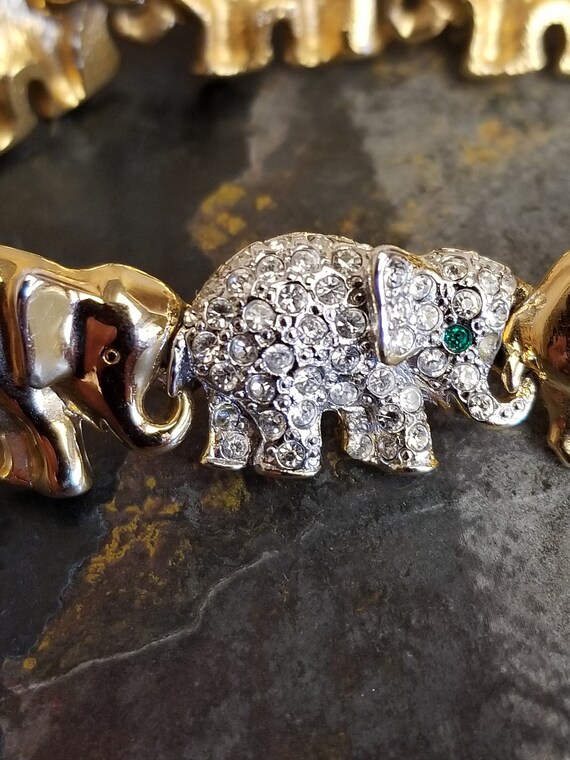 Charming Gold tone and Rhinestone Elephant link b… - image 5