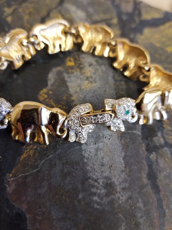 Charming Gold tone and Rhinestone Elephant link b… - image 4