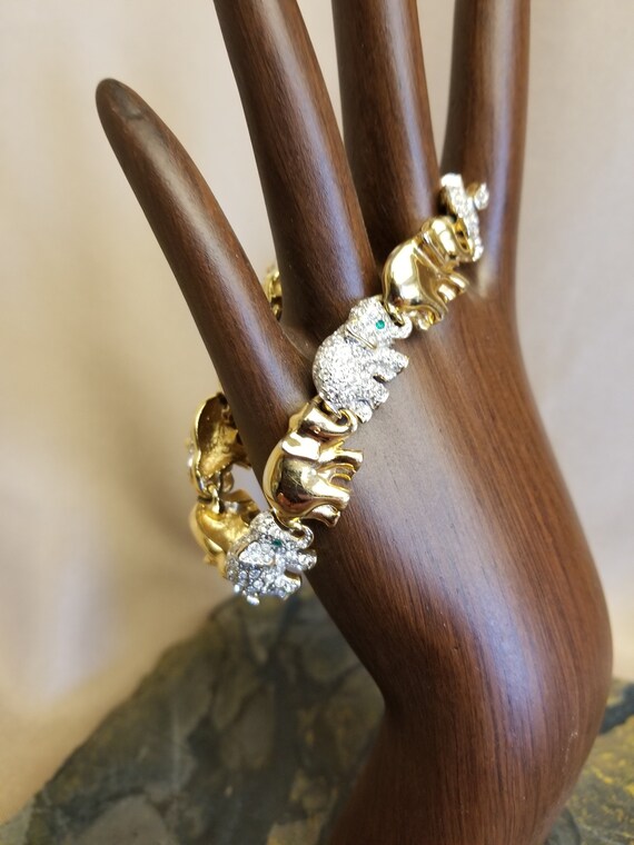 Charming Gold tone and Rhinestone Elephant link b… - image 1