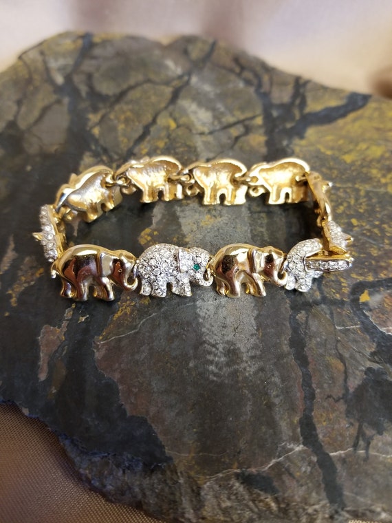 Charming Gold tone and Rhinestone Elephant link b… - image 6