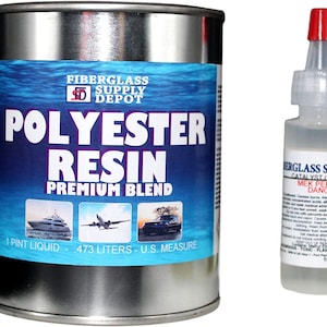 Premium Polyester Resin w/Hardener for Laminating Fiberglass mat, biaxle, Cloth (Pint)