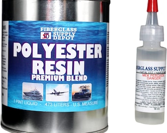 Premium Polyester Resin w/Hardener for Laminating Fiberglass mat, biaxle, Cloth (Pint)