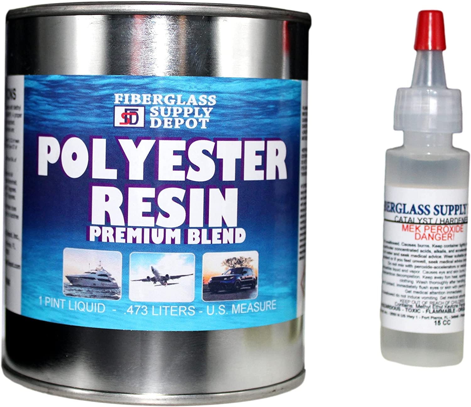 Fiberglass Coatings Low Profile Polyester Resin, 1 Gallon Kit with 2 oz.  MEKP