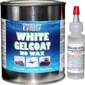 Fiberglass Supply Depot Inc. White Gelcoat NO Wax Interior or Exterior - Pint with 15cc Hardener (MEKP)