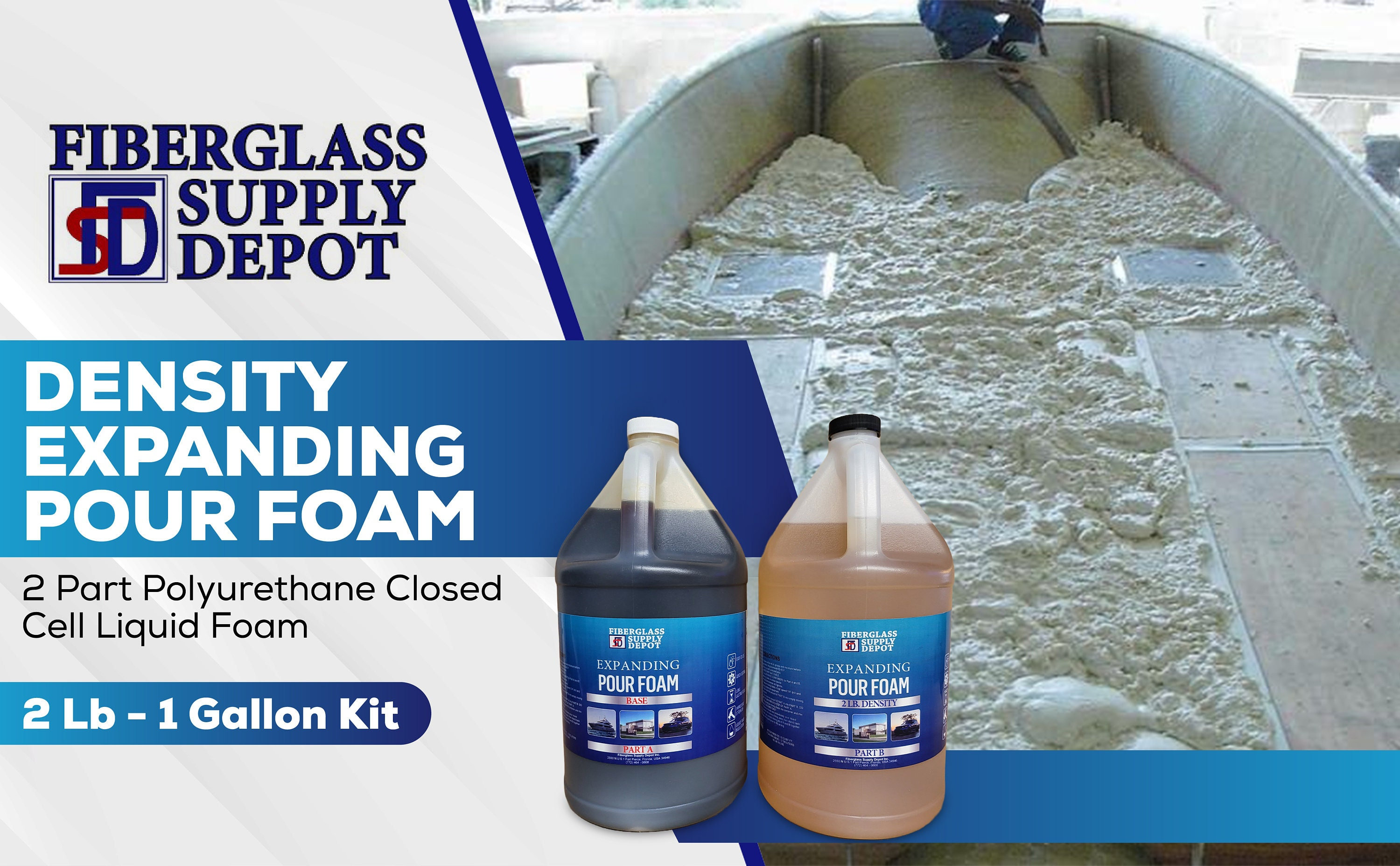 2 Lb Density Expanding Pour Foam, 2 Part Polyurethane Closed Cell