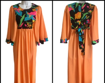Dress Butterfield 8 Vintage Maxi Dress Kaftan Nylon 60s 70s Day Glo Large