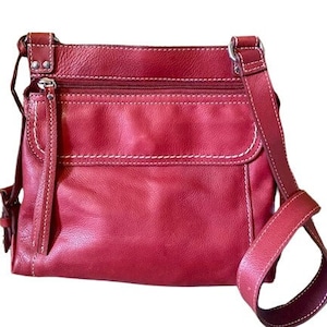Fossil Red Leather Shoulder Bag Crossbody Organizer Vintage 1990s
