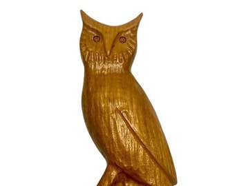 Oregon Myrtlewood Owl Figurine Hand Carved Vintage 1970s House of Myrtlewood