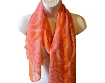 Scarf Echo Knot Weave Print Orange Pink Orchid Long Oblong Head Wrap