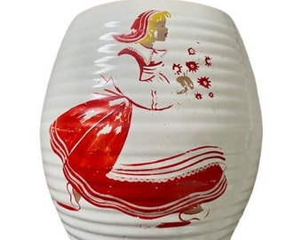 Bauer Ceramic Cookie Jar Ringware White with Red Hand Painted Dutch Girl Vintage 1940s No Lid Utensil Caddy