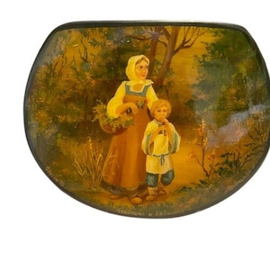 Russian Folk Art Hand Painted Lacquer Box Alyonushka and Ivannik Folk Tale Vintage 90s Artist Signed