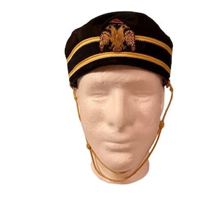 C.E. Ward Co Shriners Black Fez Cap 32 Degree Scottish Rite Double Headed Eagle Patch Vintage