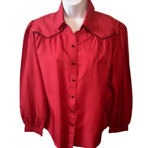 Panhandle Slim Blus Vintage 70-80-tal Röd Svart Passpoal Western Cowgirl 12 bild 1