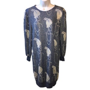 Sweater Dress Triple Play 60s or 70s Art Deco Flapper Knit Blue Metallic Silver