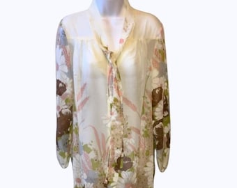 Dress Vintage Floral Border Print Sheer Dress Tunic Size 12