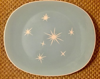 Platter Harkerware Star Lite Pattern Mid Century Atomic Space Age Blue White 50s 60s