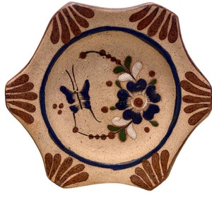 Tonala Keramik Teller Mexikanische Volkskunst Trinket Teller oder Wand Dekor Schmetterling Blumen Handgemaltes Kunstkeramik Steinzeug