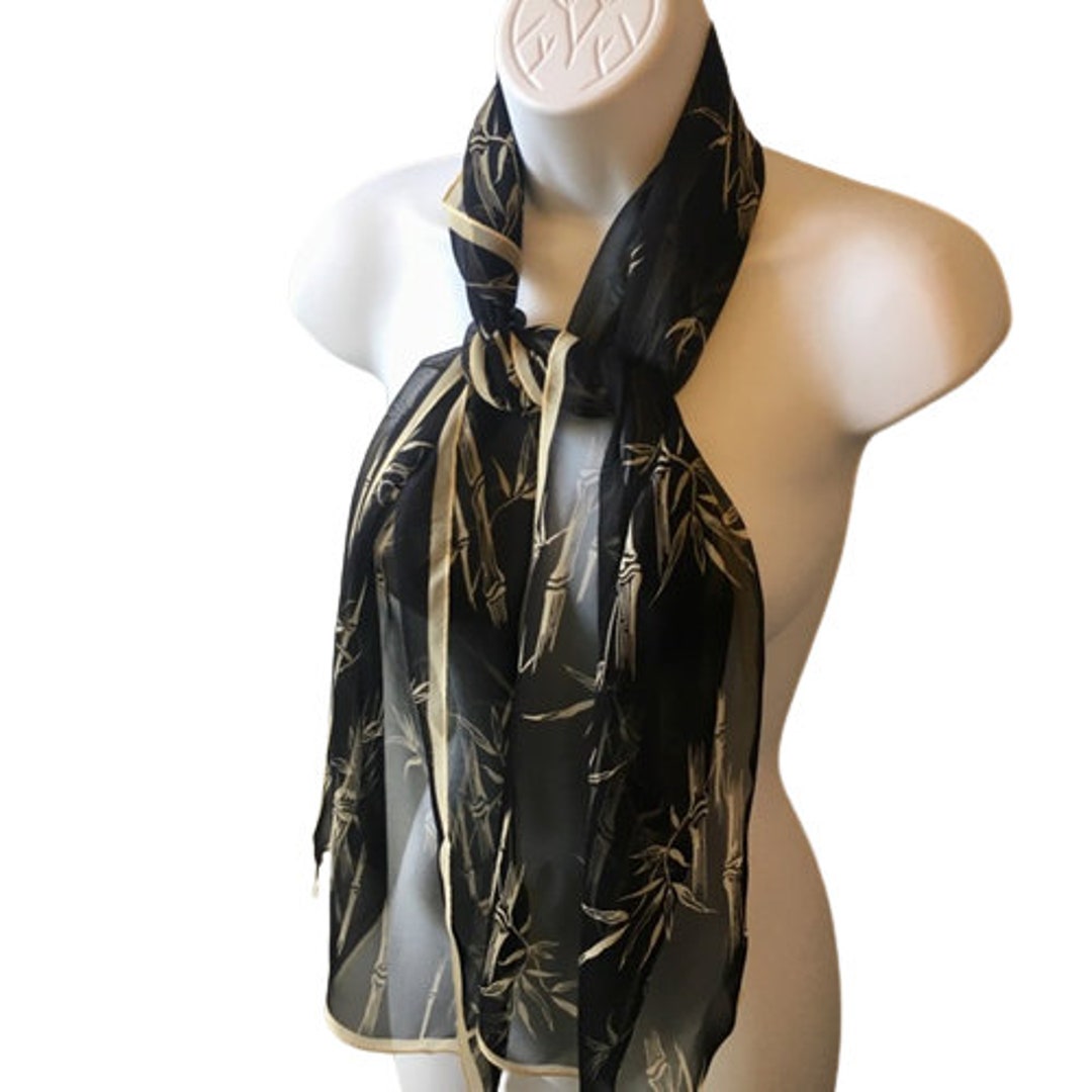 Hand Printed Rectangle Silk Scarf - black × white - Mame